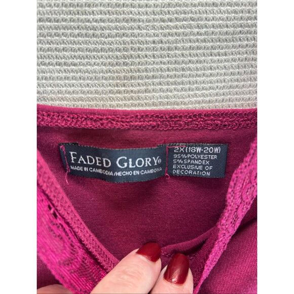 Faded Glory Burgundy Lace Trim Cami Tank Top Plus Size 2X Y2K Soft Girl Coquette - Picture 4 of 9